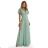 635-8 MELANIA Long Shimmering Dress with Neckline and Short Sleeve - Pistachio