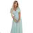 635-8 MELANIA Long Shimmering Dress with Neckline and Short Sleeve - Pistachio