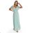 635-8 MELANIA Long Shimmering Dress with Neckline and Short Sleeve - Pistachio