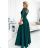 309-5 AMBER elegant lace long dress with a neckline - green