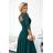 309-5 AMBER elegant lace long dress with a neckline - green