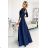 309-6 AMBER elegant lace long dress with a neckline - navy blue