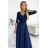 309-6 AMBER elegant lace long dress with a neckline - navy blue