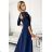 309-6 AMBER elegant lace long dress with a neckline - navy blue