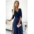 309-6 AMBER elegant lace long dress with a neckline - navy blue