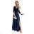 309-6 AMBER elegant lace long dress with a neckline - navy blue