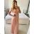Women's Long Chiffon Short Sleeve Dress (S/M ONE SIZE) ITALIAN FASHION IMWGM23456 beige XS/S/M