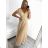 Women's Long Chiffon Short Sleeve Dress (S/M ONE SIZE) ITALIAN FASHION IMWGM23456 beige XS/S/M