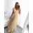 Women's Long Chiffon Short Sleeve Dress (S/M ONE SIZE) ITALIAN FASHION IMWGM23456 beige XS/S/M