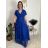 Women's Long Chiffon Short Sleeve Dress (S/M ONE SIZE) ITALIAN FASHION IMWGS231048 Royal blue XS/S/M