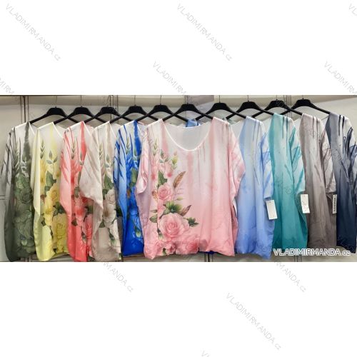 Elegant floral blouse short sleeve women's oversized (54/56/58 ONE SIZE) ITALIAN FASHION IMC26041