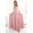 309-13 AMBER elegant long lace dress with a neckline - powder pink L růžová světlá