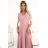 309-13 AMBER elegant long lace dress with a neckline - powder pink L růžová světlá