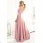 309-13 AMBER elegant long lace dress with a neckline - powder pink L růžová světlá