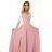 309-13 AMBER elegant long lace dress with a neckline - powder pink L růžová světlá