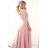 309-13 AMBER elegant long lace dress with a neckline - powder pink L růžová světlá