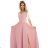 309-13 AMBER elegant long lace dress with a neckline - powder pink L růžová světlá
