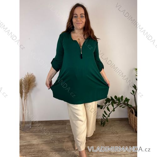 Women's Plus Size Long Sleeve Zipper Dress (XL/2XL/3XL ONE SIZE) ITALIAN FASHION IMBM24002 54/56/58 dark emerald