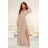 Women's Long Elegant Dress with Wide Straps (SL) FRENCH FASHION FMPEL23VELVET 46 beige