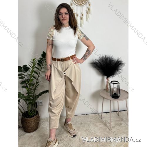 Women's Elegant Oversize Long Sweatpants (S/M/L ONE SIZE) ITALIAN FASHION IMD23634 beige M/L/XL