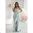 Glittery elegant party dress with geometric neckline on straps for women (34-46) POLISH FASHION PMLBC24320-03/DUR 42 old mint green