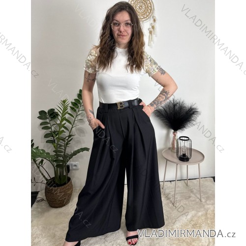 Elegant trousers with belt for women, oversized (44/46/48 ONE SIZE) ITALIAN FASHION IM425557 black S / M / L