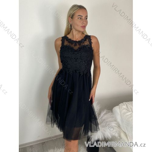 Šaty elegantní plesové bez rukávu krajka dámské (uni s/m) ITALSKá MóDA IM919828/DR S/M black