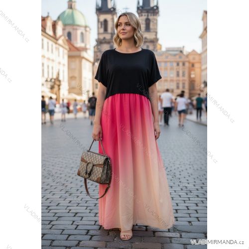 Women's Plus Size Long Maxi Long Short Sleeve Dress (2XL/3XL/4XL ONE SIZE) ITALIAN FASHION IMD23020