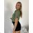 Classic 3/4 long sleeve shirt for women, oversized (50/52/54 ONE SIZE) ITALIAN FASHION IMWDL252349 S / M / L green khaki