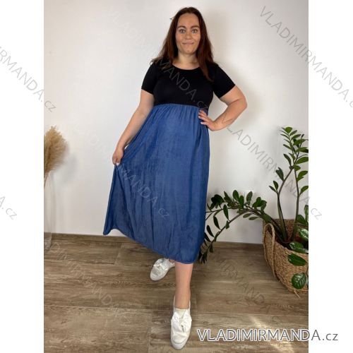 Summer dress oval short sleeve women's oversized (50/52/54 ONE SIZE) ITALIAN FASHION IM425011  dark blue