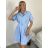 Women's 3/4 Short Sleeve Shirt Dress (S/M/L/XL ONE SIZE) ITALIAN FASHION IMC23025 S / M / L Light blue