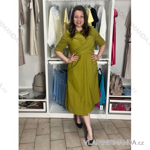 Women's Long Sleeve Belted Shirt Dress (S/M ONE SIZE) ITALIAN FASHION IMPSH24210151 M/L/XL olive green