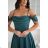 Glittery elegant party dress with geometric neckline on straps for women (34-46) POLISH FASHION PMLBC24320-20 blue 34