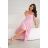 Glittery elegant party dress with geometric neckline on straps for women (34-46) POLISH FASHION PMLBC24320-20 pink 42