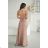 Glittery elegant party dress with geometric neckline on straps for women (34-46) POLISH FASHION PMLBC24320-08 hnědá camel 36