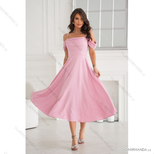 Glittery elegant party dress with geometric neckline on straps for women (34-46) POLISH FASHION PMLBC24320-20 pink 42