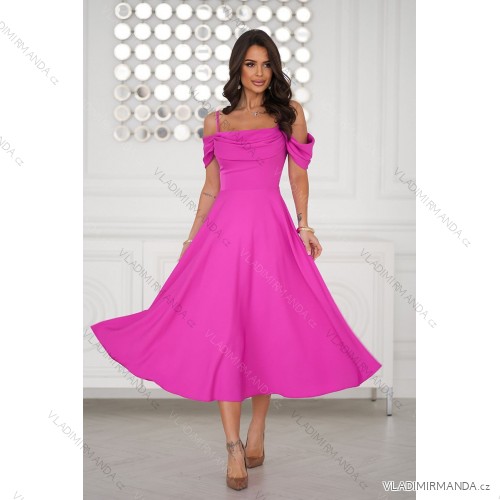 Glittery elegant party dress with geometric neckline on straps for women (34-46) POLISH FASHION PMLBC24320-20 dark pink 34