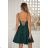 Glittery elegant party dress with geometric neckline on straps for women (34-46) POLISH FASHION PMLBC24320-20 dark green 40