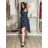 Šaty elegantní krátký rukáv s řasením dámské (S/M/L) italská moda IMWAX260001 S / M / L dark blue