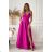 Glittery elegant party dress with geometric neckline on straps for women (34-46) POLISH FASHION PMLBC24320-20 růžová fuchsiová 44