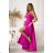 Glittery elegant party dress with geometric neckline on straps for women (34-46) POLISH FASHION PMLBC24320-20 růžová fuchsiová 44