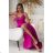 Glittery elegant party dress with geometric neckline on straps for women (34-46) POLISH FASHION PMLBC24320-20 růžová fuchsiová 44