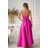 Glittery elegant party dress with geometric neckline on straps for women (34-46) POLISH FASHION PMLBC24320-20 růžová fuchsiová 44