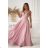 Glittery elegant party dress with geometric neckline on straps for women (34-46) POLISH FASHION PMLBC24320-20 pink 34