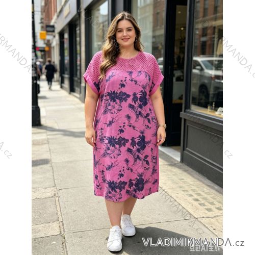 Long elegant summer dress with belt, short sleeves, women's oversized (46/48/50 ONE SIZE) ITALIAN FASHION IM426175
