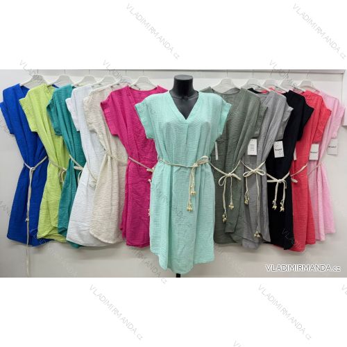 Short summer muslin dress, short sleeves, women's oversized (46/48/50 ONE SIZE) ITALIAN FASHION IM426210