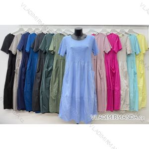Long elegant summer dress with belt, short sleeves, women's oversized (46/48/50 ONE SIZE) ITALIAN FASHION IM426175