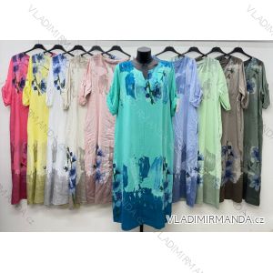 Long elegant summer dress with belt, short sleeves, women's oversized (46/48/50 ONE SIZE) ITALIAN FASHION IM426175