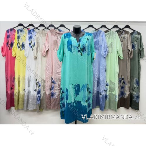 Long elegant summer dress with belt, short sleeves, women's oversized (46/48/50 ONE SIZE) ITALIAN FASHION IM426175