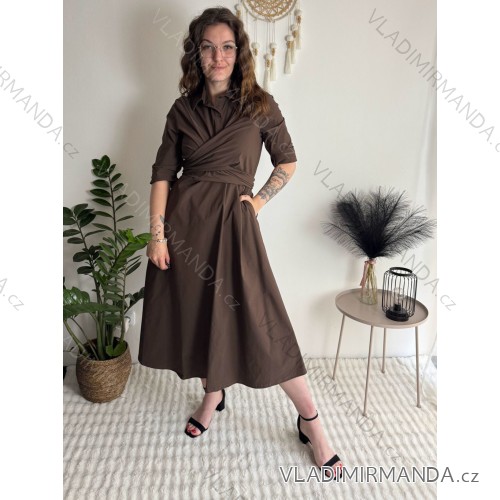 Women's Long Sleeve Belted Shirt Dress (S/M ONE SIZE) ITALIAN FASHION IMPSH24210151
